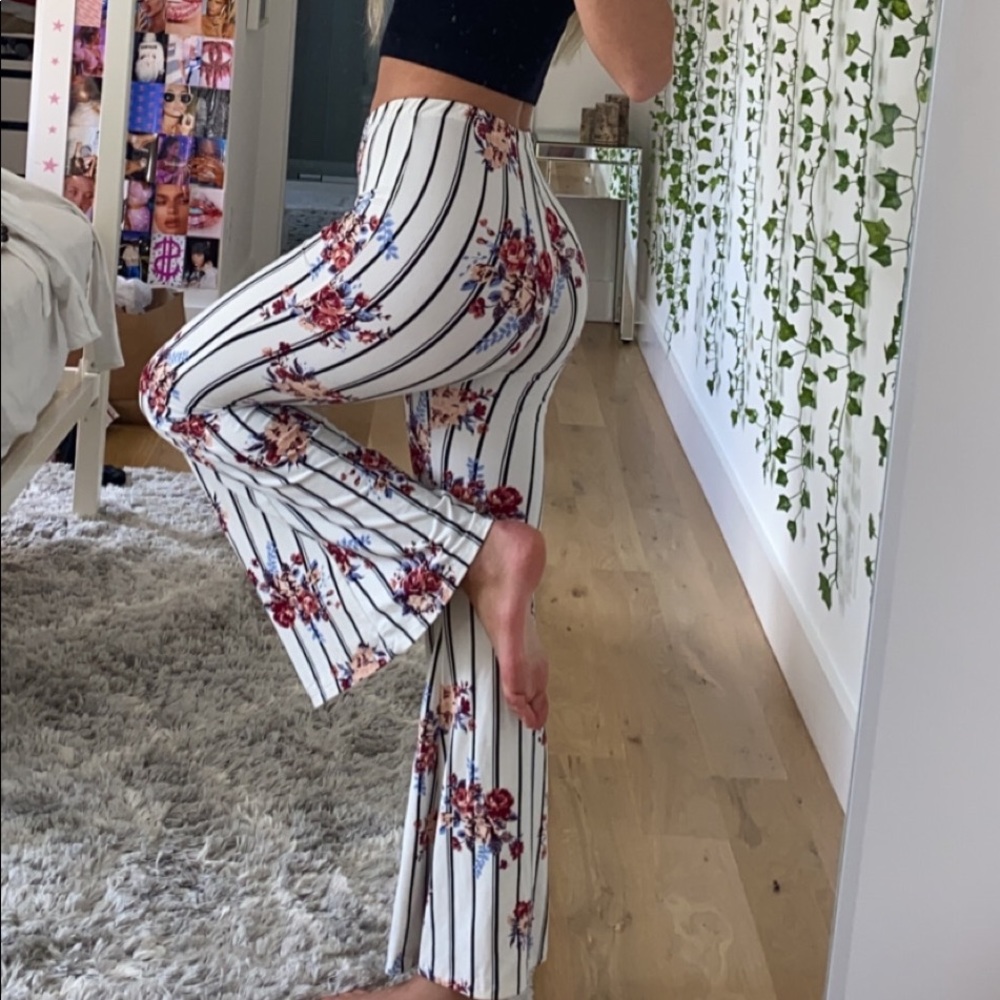 stretchy floral flare pants